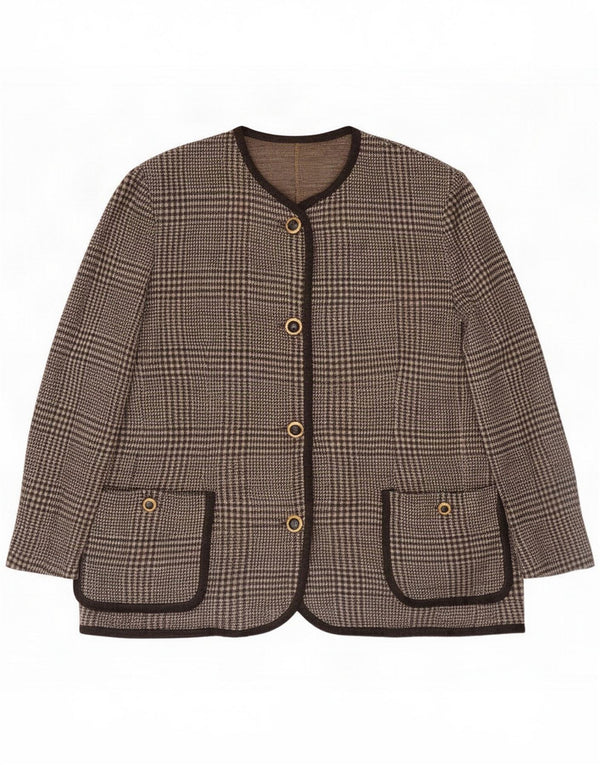Vintage Womens Oversized 4 Button Blazer Jacket IT 43 Medium Grey Plaid