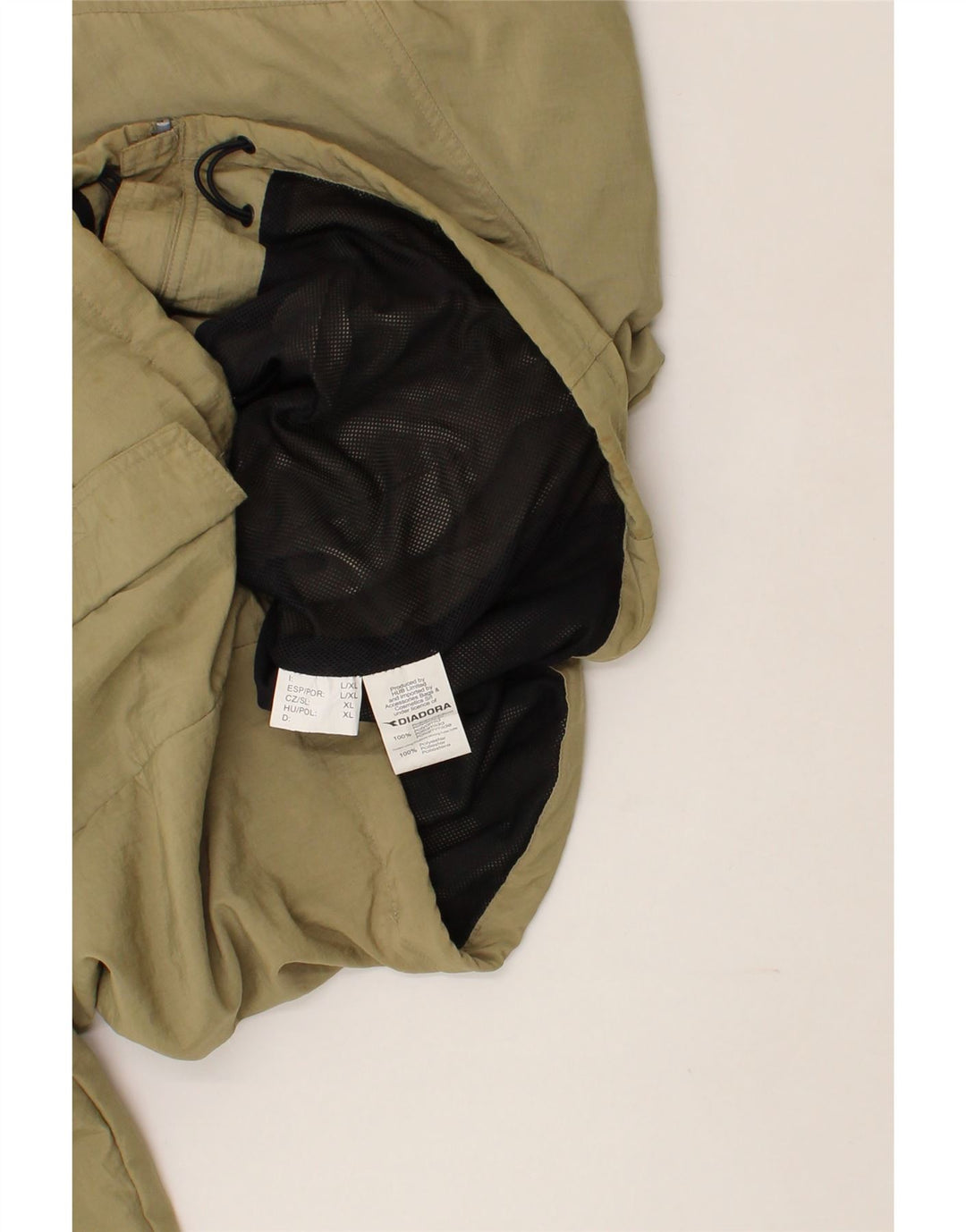 DIADORA Mens Hooded Rain Jacket UK 42 XL Khaki Polyamide Vintage Diadora and Second-Hand Diadora from Messina Hembry 