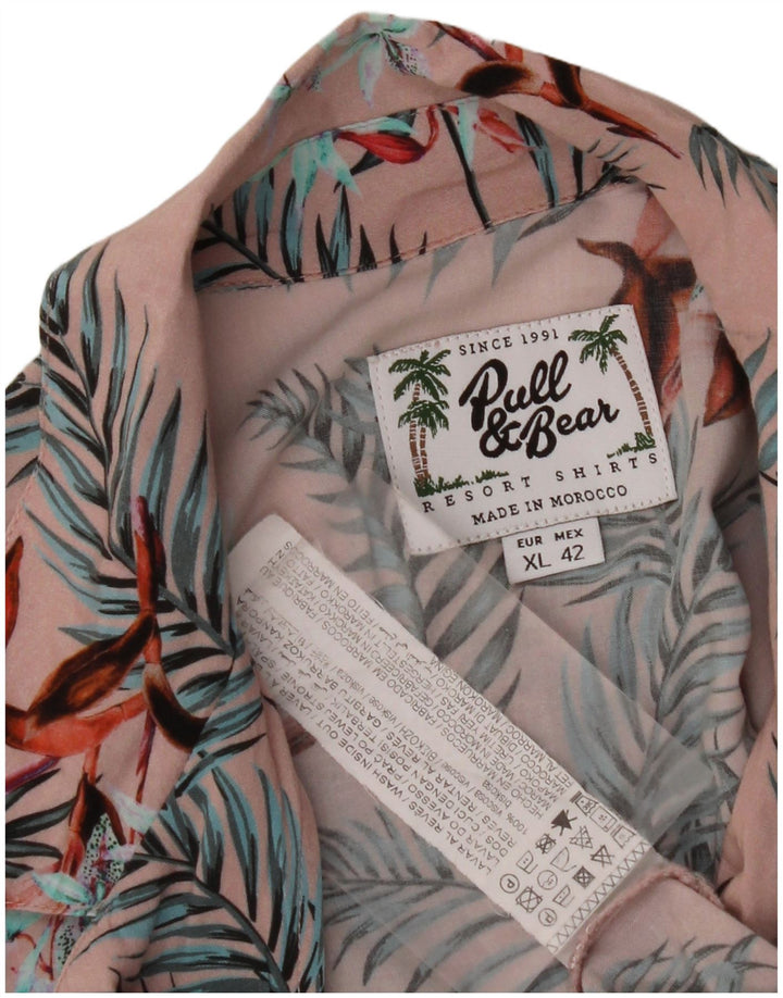 PULL & BEAR Mens Short Sleeve Shirt XL Pink Floral Viscose Hawaiian