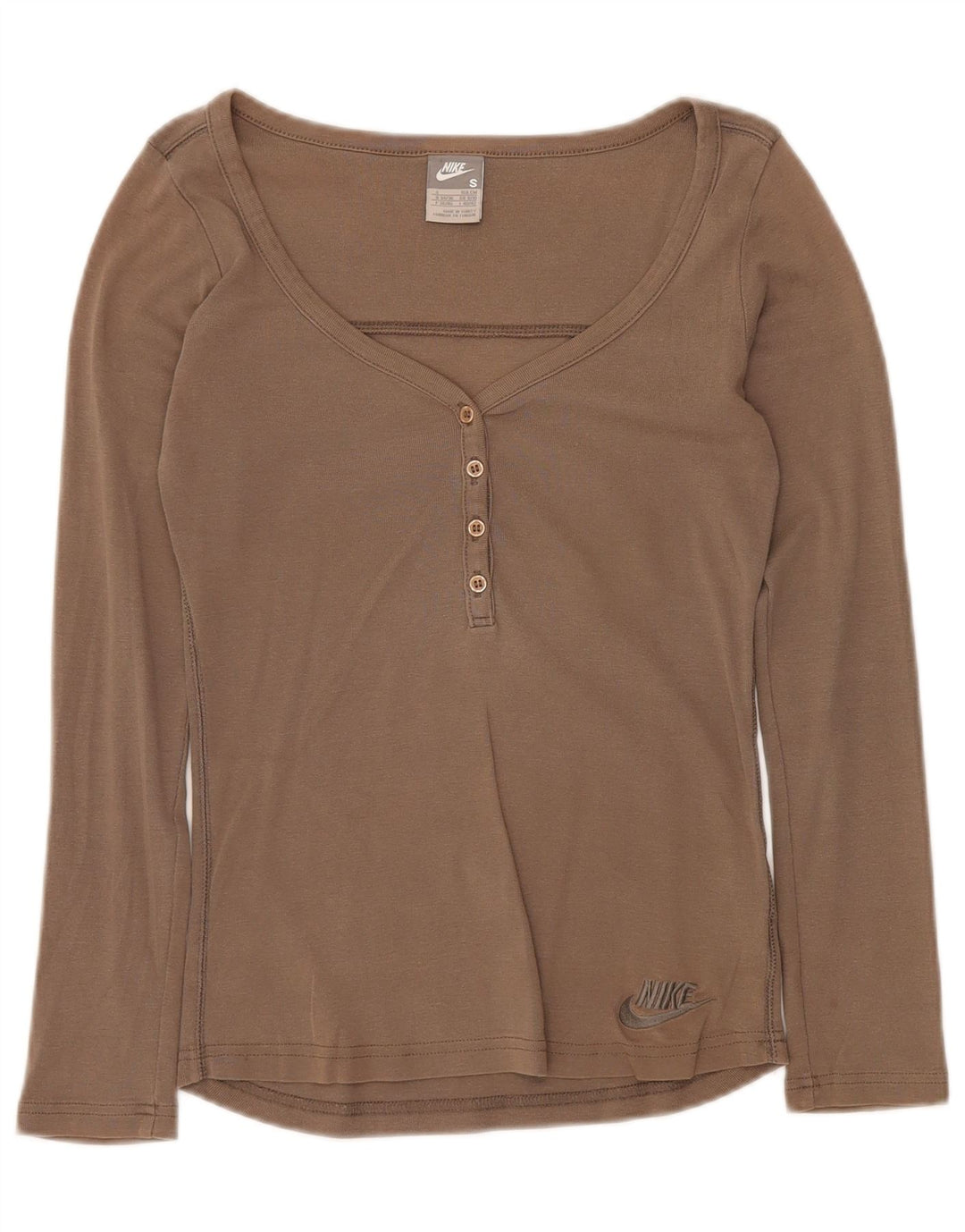 NIKE Womens Top Long Sleeve UK 8/10 Small Grey Cotton