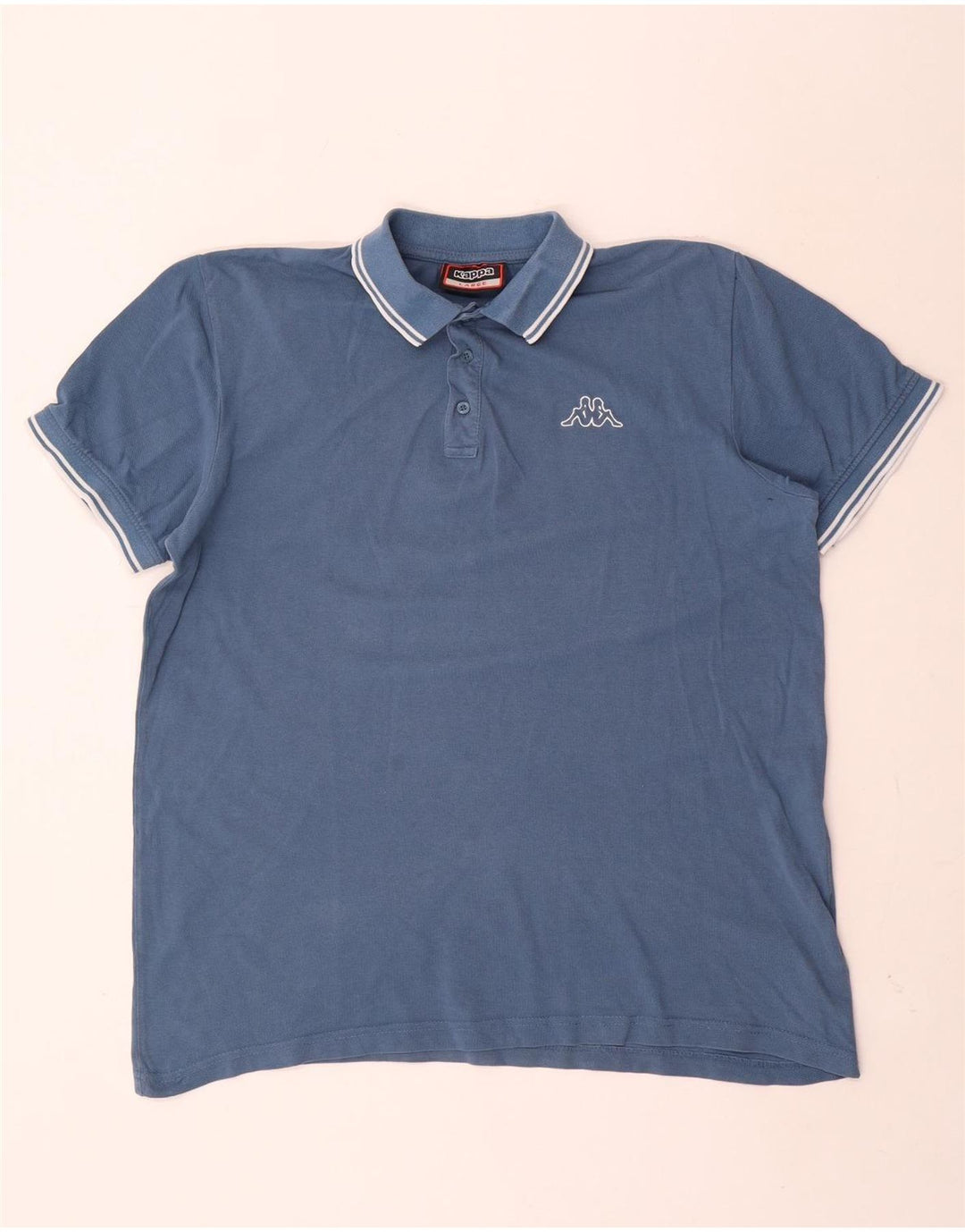Kappa Mens Polo Shirt Large Blue Striped Cotton