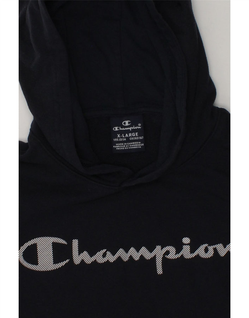 CHAMPION Boys Graphic Hoodie Jumper 13-14 Years XL Navy Blue | Vintage Champion | Thrift | Second-Hand Champion | Used Clothing | Messina Hembry 