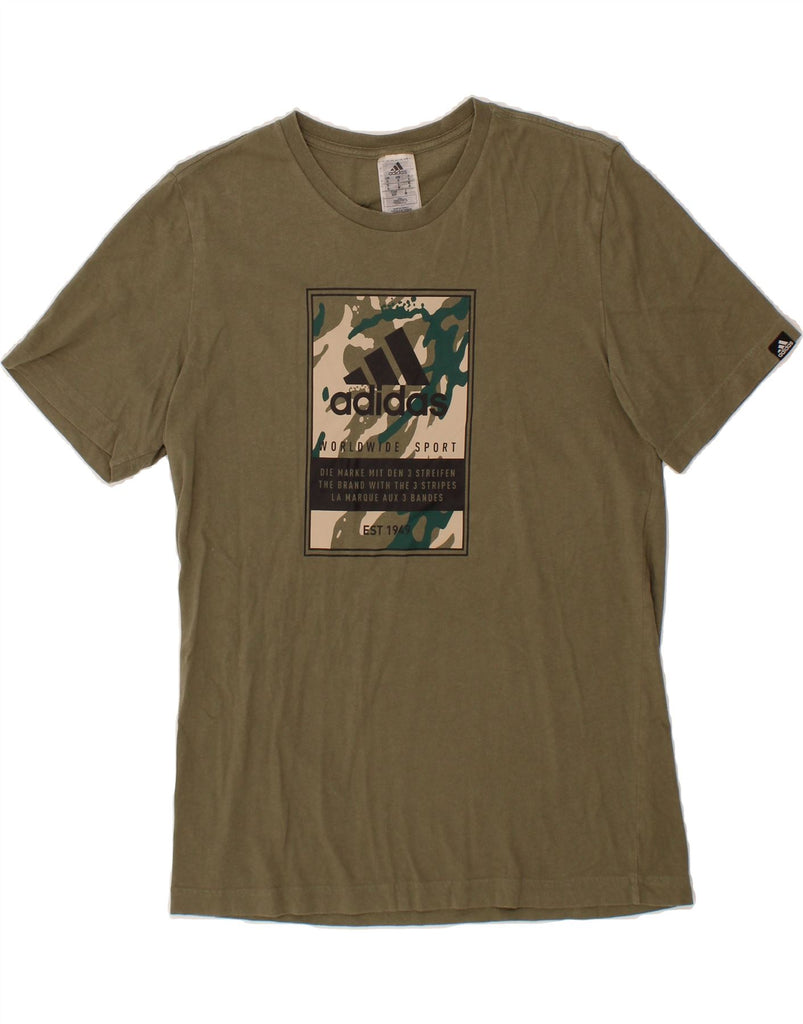 ADIDAS Mens Graphic T-Shirt Top Small Khaki Cotton Vintage Adidas and Second-Hand Adidas from Messina Hembry 