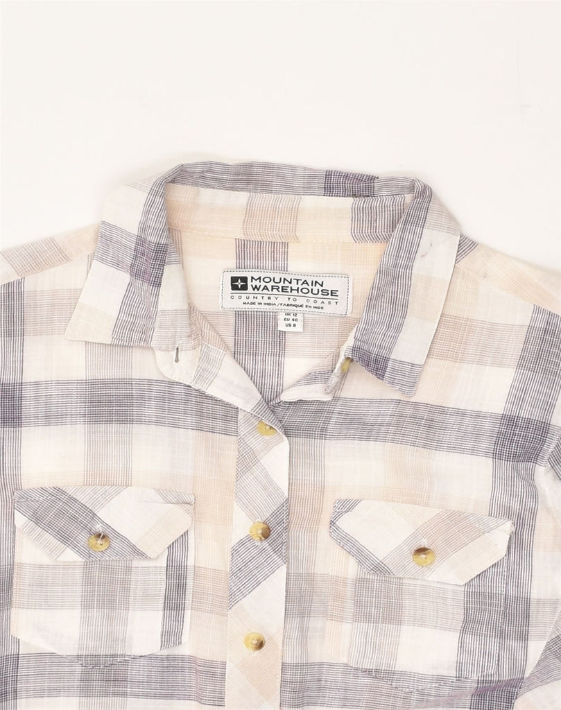 MOUNTAIN WAREHOUSE Womens Short Sleeve Shirt UK 12 Medium Beige Check | Vintage Mountain Warehouse | Thrift | Second-Hand Mountain Warehouse | Used Clothing | Messina Hembry 