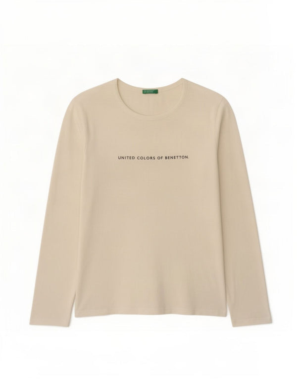 Benetton Girls Graphic Top Long Sleeve 11-12 Years XL White Cotton