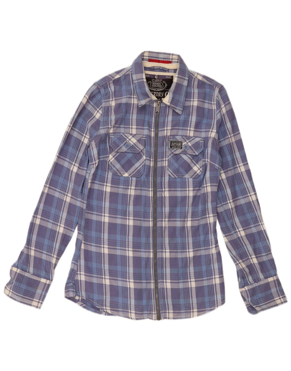 SUPERDRY Womens Flannel Shirt UK 6 XS Blue Check Cotton