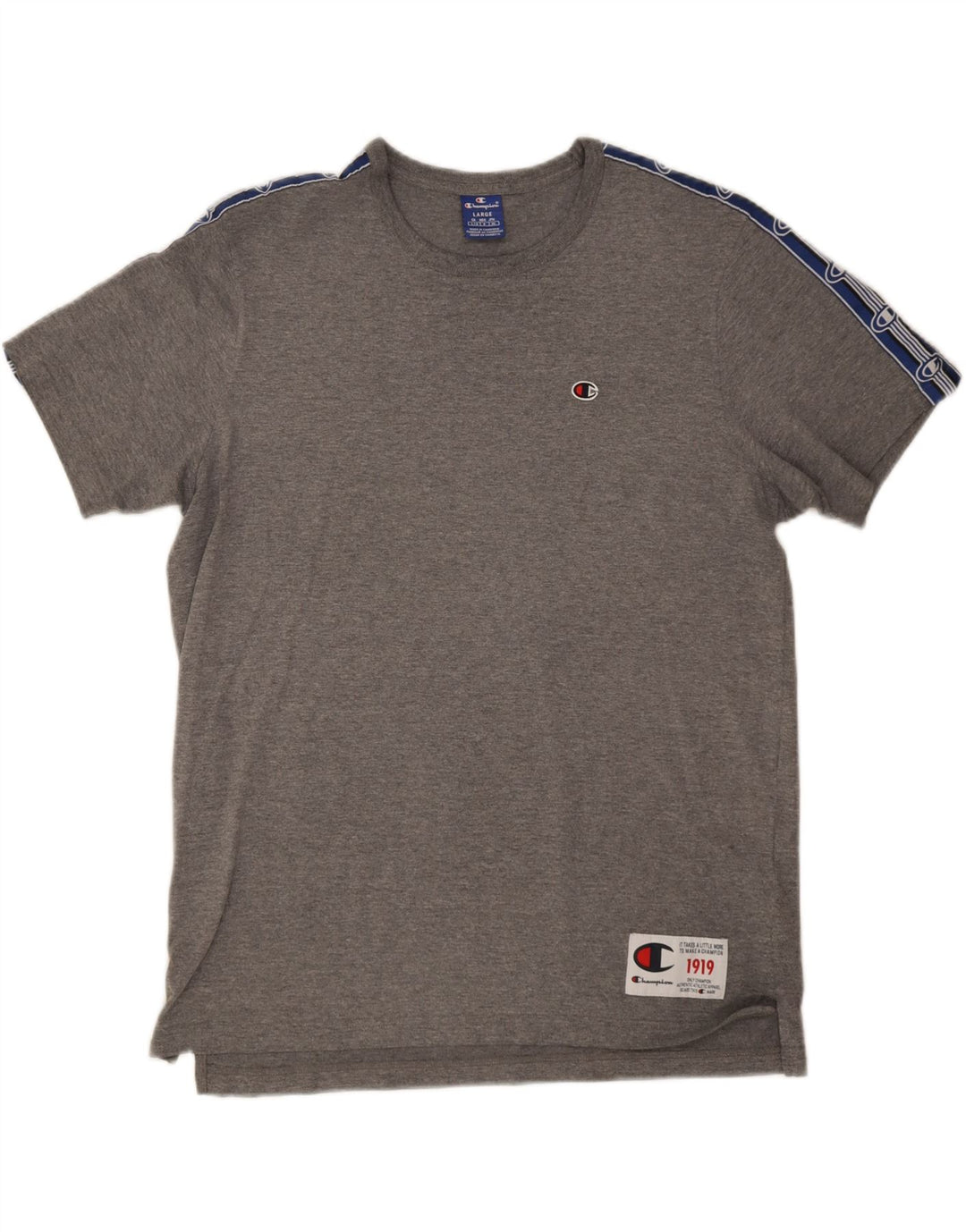 Champion Mens Graphic T-Shirt Top Large Grey Colourblock Cotton
