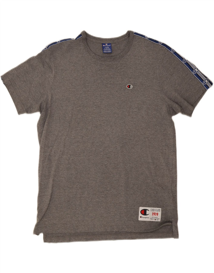 Champion Mens Graphic T-Shirt Top Large Grey Colourblock Cotton