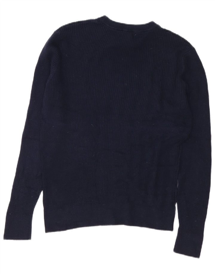 Zara Mens Crew Neck Jumper Sweater Medium Navy Blue Cotton