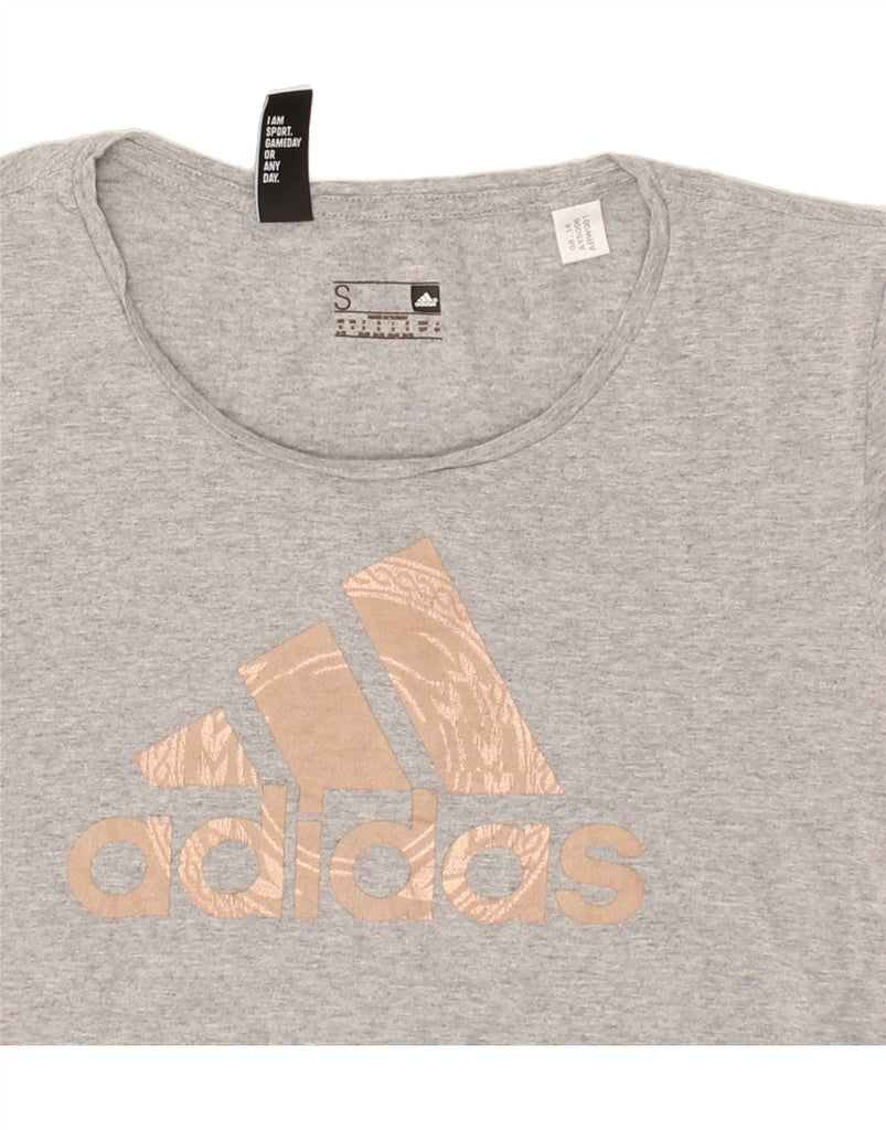 ADIDAS Womens Graphic T-Shirt Top UK 10 Small Grey Cotton | Vintage Adidas | Thrift | Second-Hand Adidas | Used Clothing | Messina Hembry 