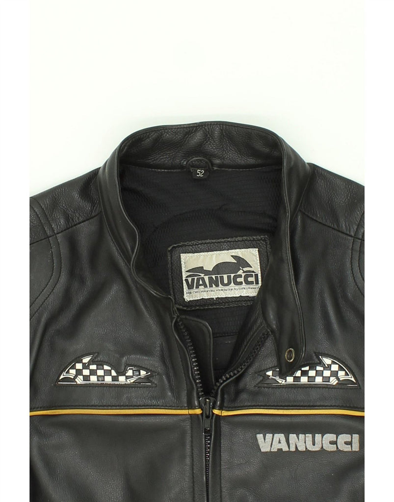 VANUCCI Mens Motorcycle Graphic Biker Jacket IT 52 XL Black Leather Vintage Vanucci and Second-Hand Vanucci from Messina Hembry 