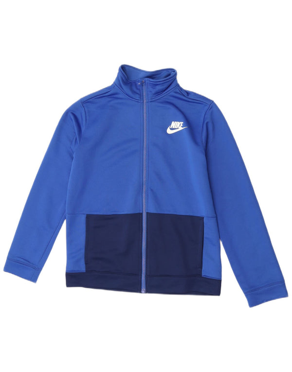 Nike Boys Tracksuit Top Jacket 13-14 Years XL Blue Colourblock Polyester