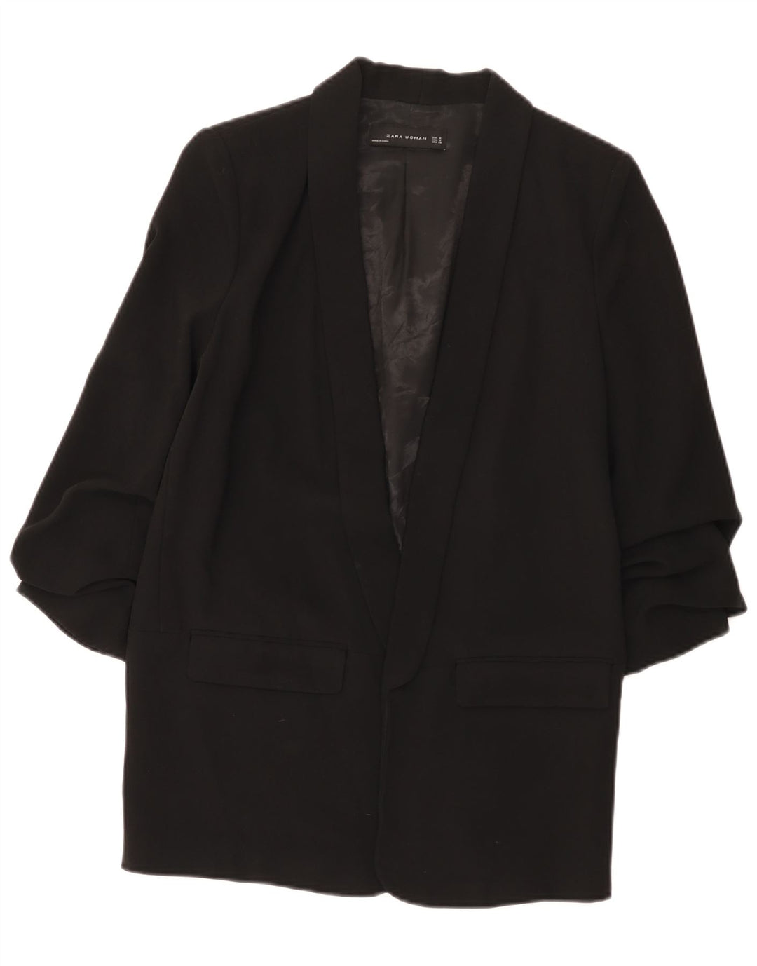 Zara Womens 3/4 Sleeve Open Blazer Jacket UK 14 Medium Black