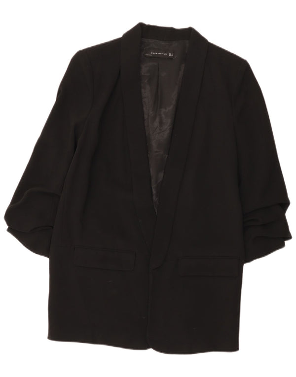 Zara Womens 3/4 Sleeve Open Blazer Jacket UK 14 Medium Black