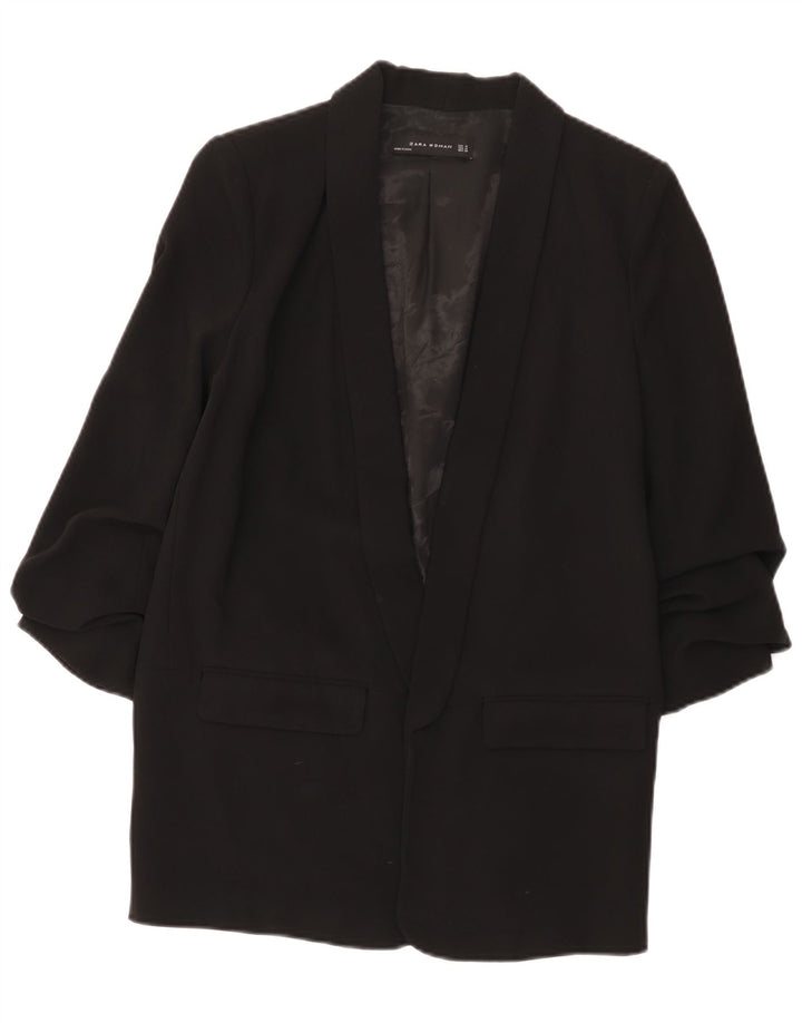 Zara Womens 3/4 Sleeve Open Blazer Jacket UK 14 Medium Black
