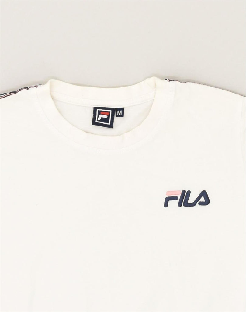 FILA Womens T-Shirt Top UK 12 Medium White Cotton | Vintage Fila | Thrift | Second-Hand Fila | Used Clothing | Messina Hembry 