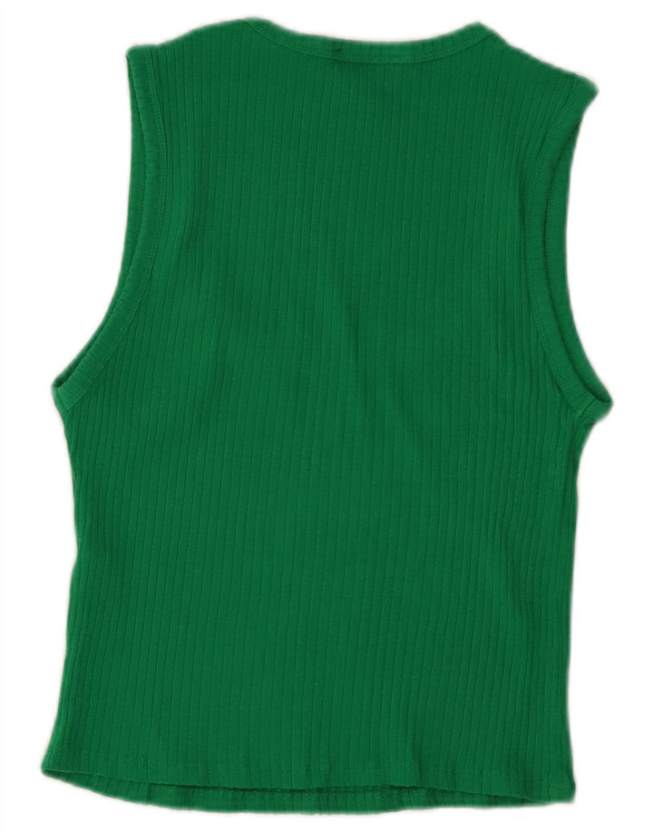 Zara Womens Vest Top UK 12 Medium Green Cotton