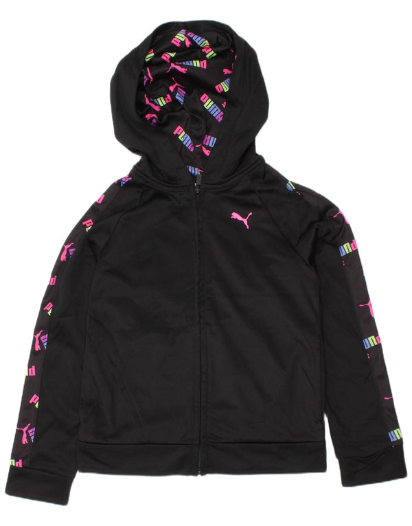 Puma Girls Graphic Zip Hoodie Sweater 5-6 Years Black Polyester