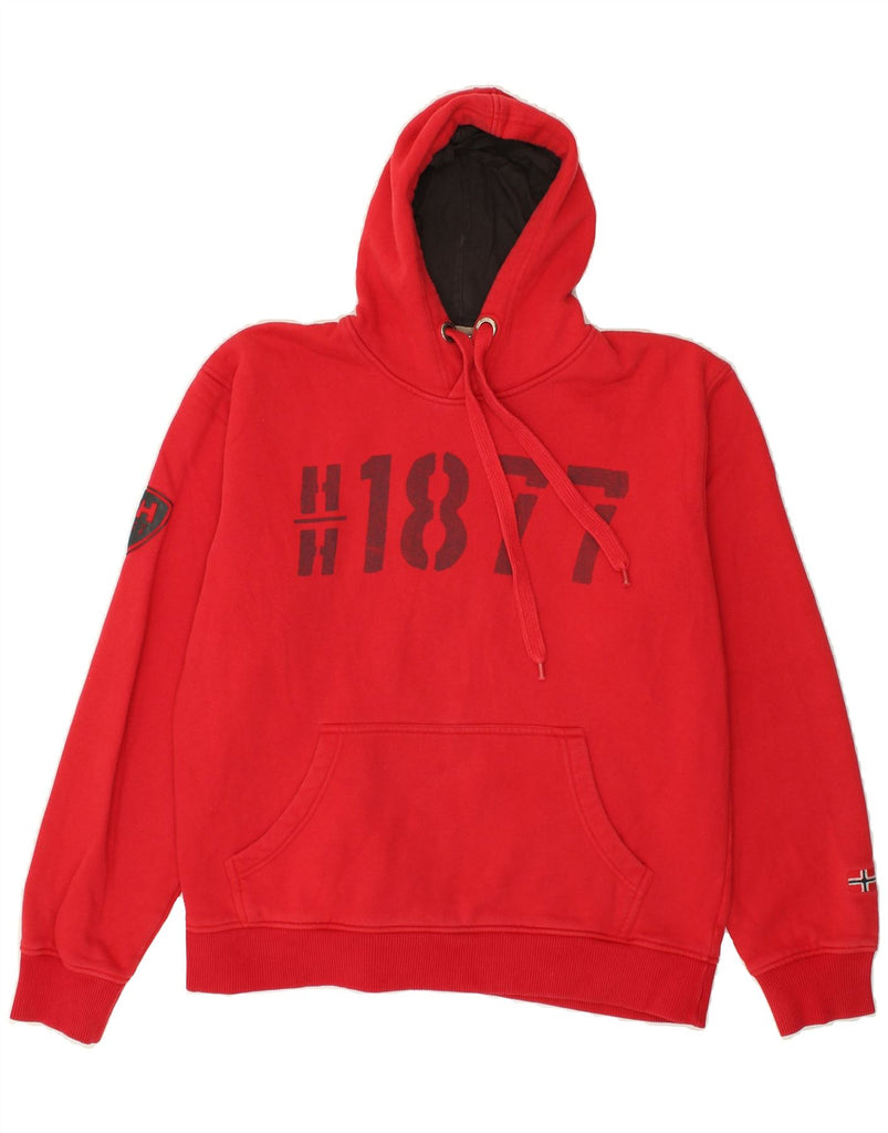 HELLY HANSEN Mens Graphic Hoodie Jumper Large Red Cotton | Vintage Helly Hansen | Thrift | Second-Hand Helly Hansen | Used Clothing | Messina Hembry 