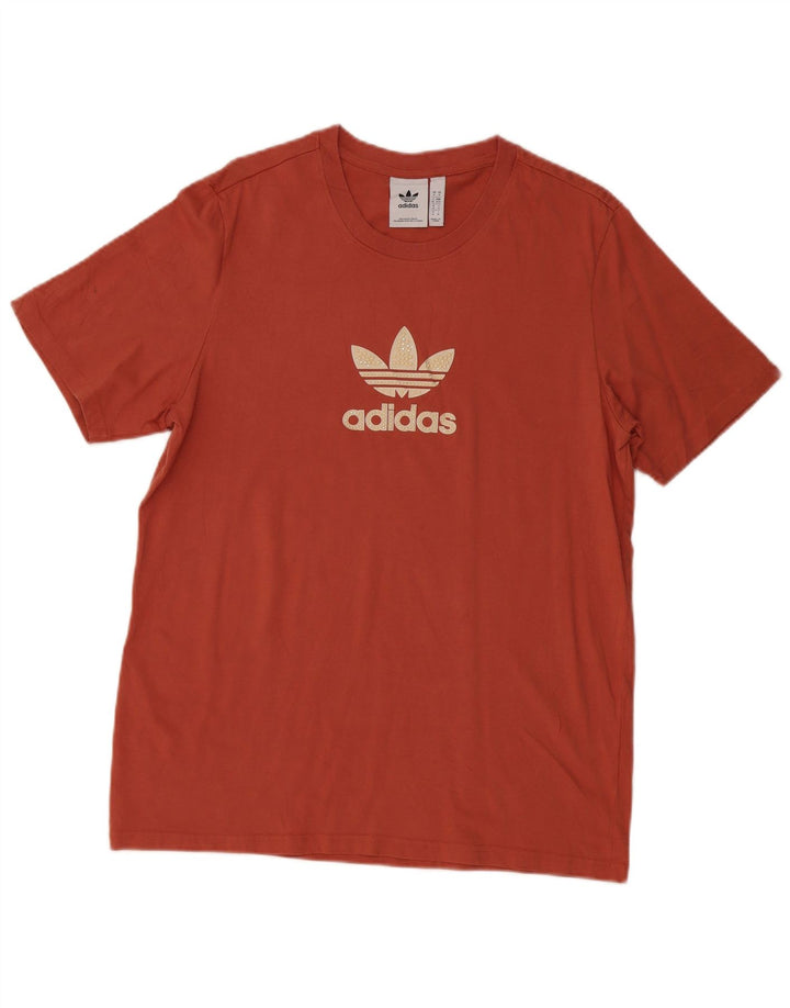 Adidas Mens Graphic T-Shirt Top Medium Orange Cotton