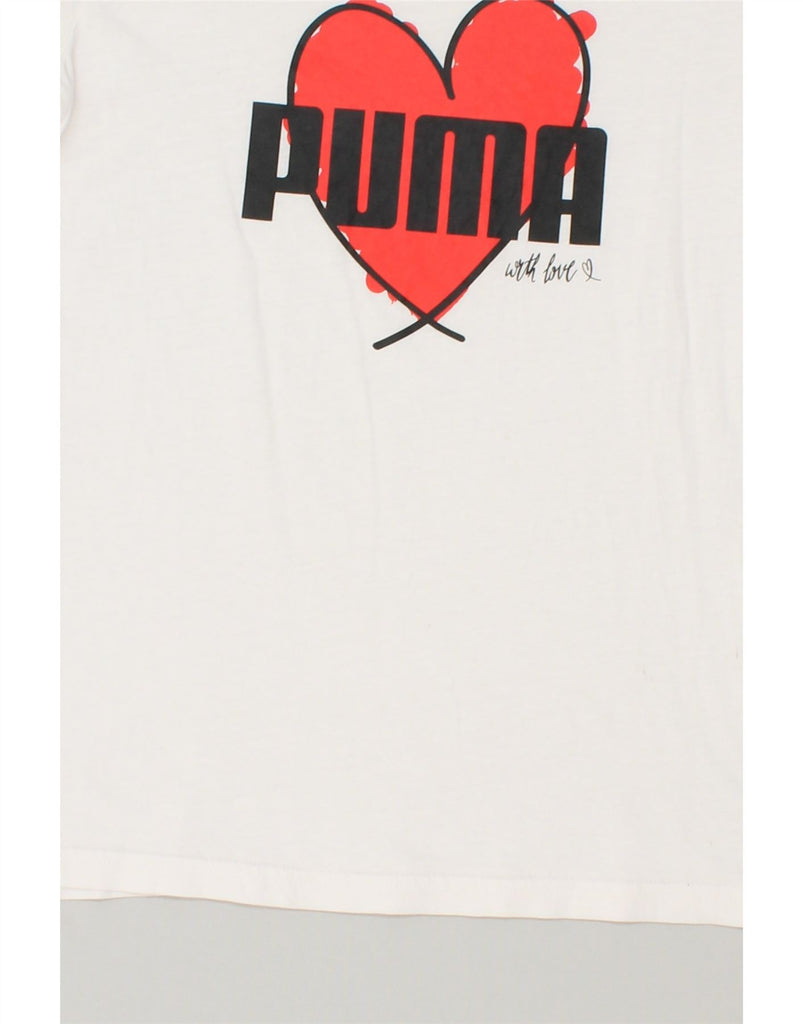 PUMA Womens Graphic T-Shirt Top UK 6 XS White | Vintage Puma | Thrift | Second-Hand Puma | Used Clothing | Messina Hembry 