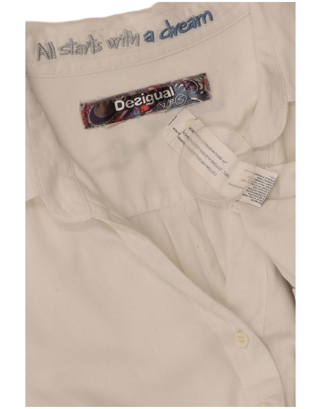 DESIGUAL Womens Graphic Shirt UK 10 Small White Floral Cotton