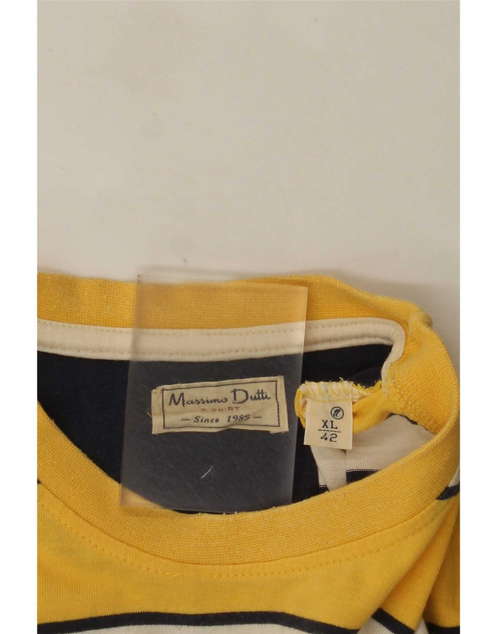 Massimo Dutti Mens T-Shirt Top XL Yellow Striped