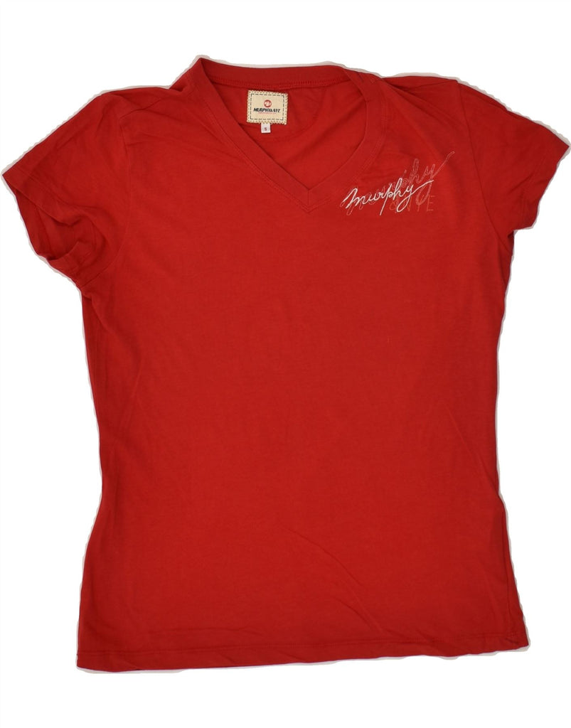 MURPHY & NYE Womens Graphic T-Shirt Top UK 10 Small Red Cotton | Vintage Murphy & Nye | Thrift | Second-Hand Murphy & Nye | Used Clothing | Messina Hembry 