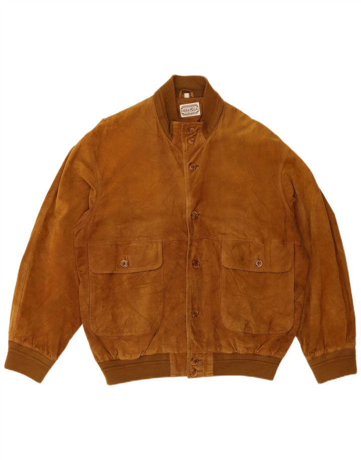 Vintage Mens Suede Bomber Jacket UK 42 XL Brown Leather