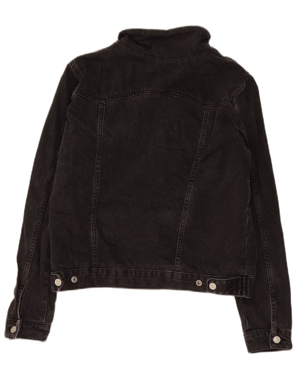 Topshop Womens Denim Sherpa Jacket UK 16 Large Black Cotton