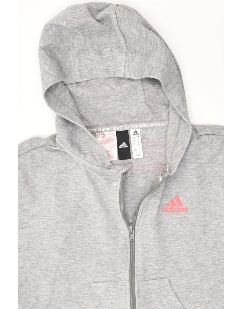 ADIDAS Girls Zip Hoodie Sweater 9-10 Years Grey Cotton | Vintage Adidas | Thrift | Second-Hand Adidas | Used Clothing | Messina Hembry 