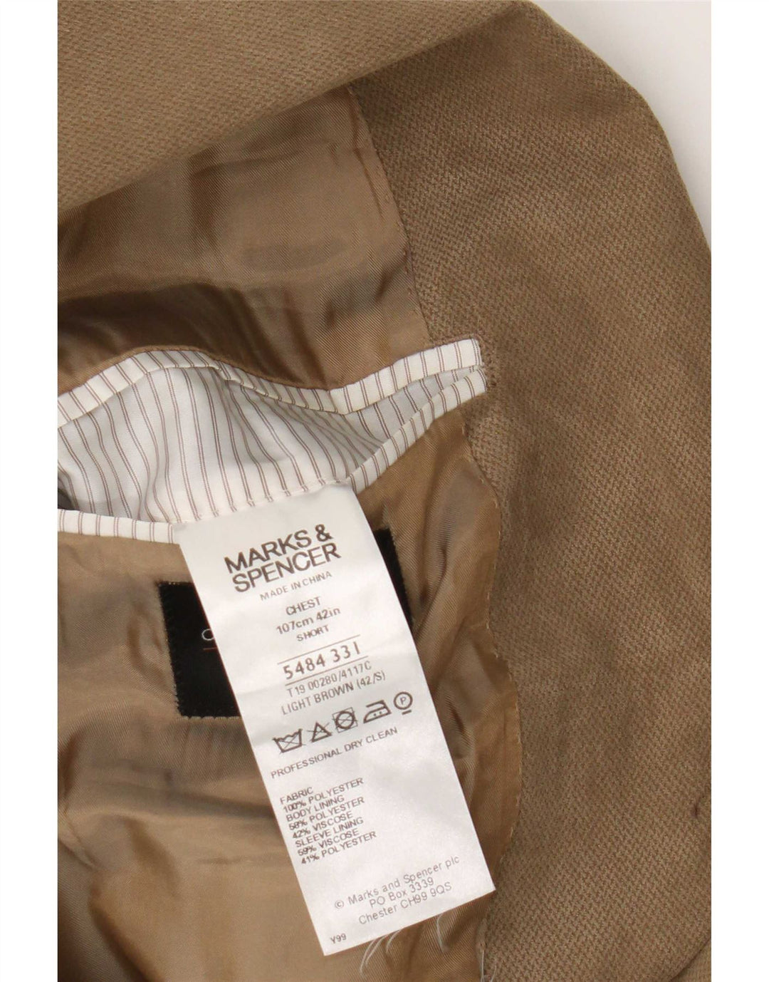 Marks & Spencer Mens 2 Button Blazer Jacket UK 42 Large Beige Polyester