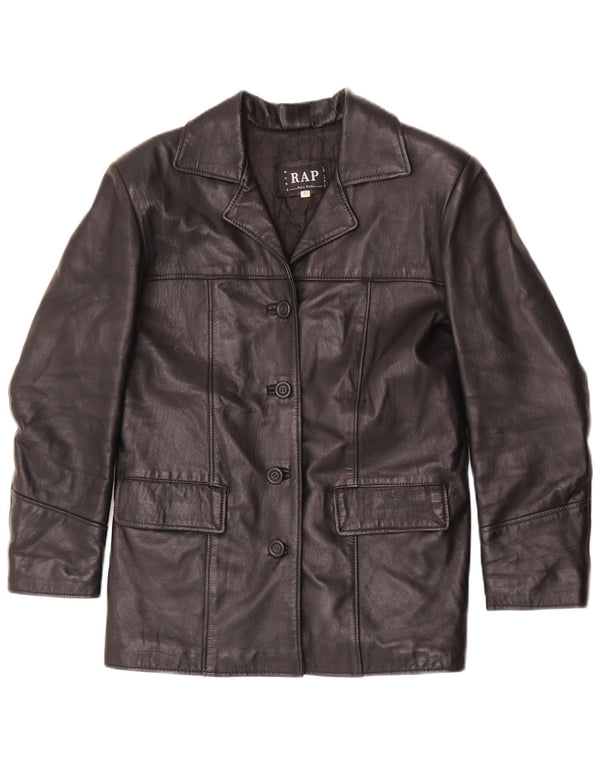 Vintage Womens Leather 4 Button Blazer Jacket IT 40 Small Black Leather