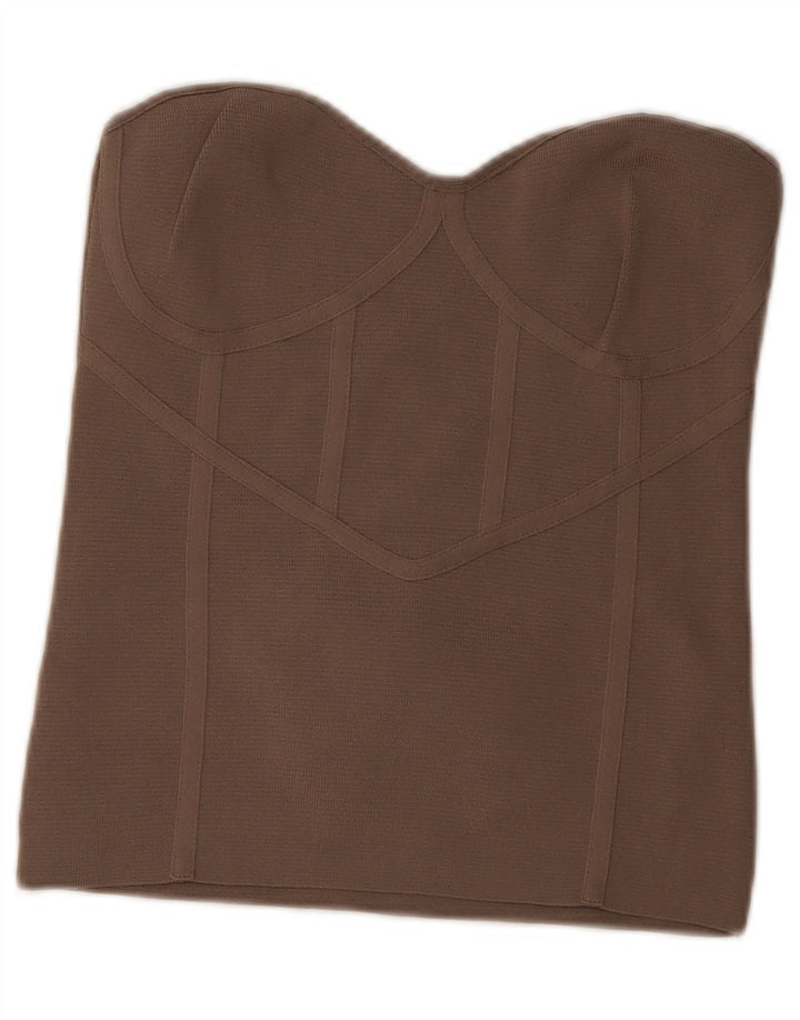 Zara Womens Crop Strapless Top UK 14 Large Brown Nylon