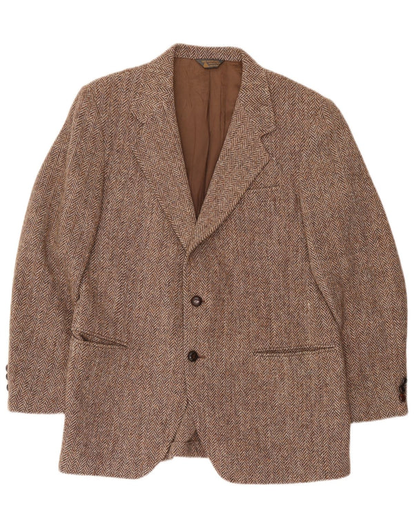 Harris Tweed Mens Regular Fit Blazer Jacket UK 42 Large Brown Herringbone