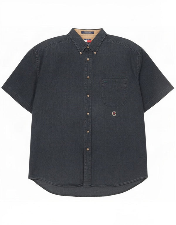Tommy Hilfiger Mens Short Sleeve Shirt XL Navy Blue Linen