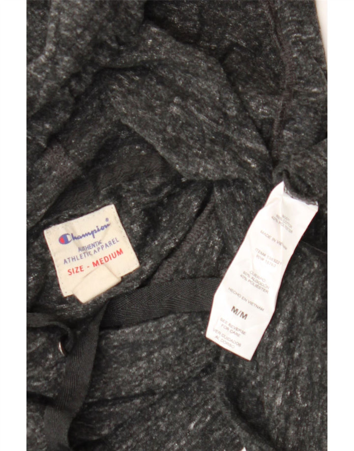 CHAMPION Womens Graphic Hoodie Jumper UK 14 Medium Grey Flecked Cotton