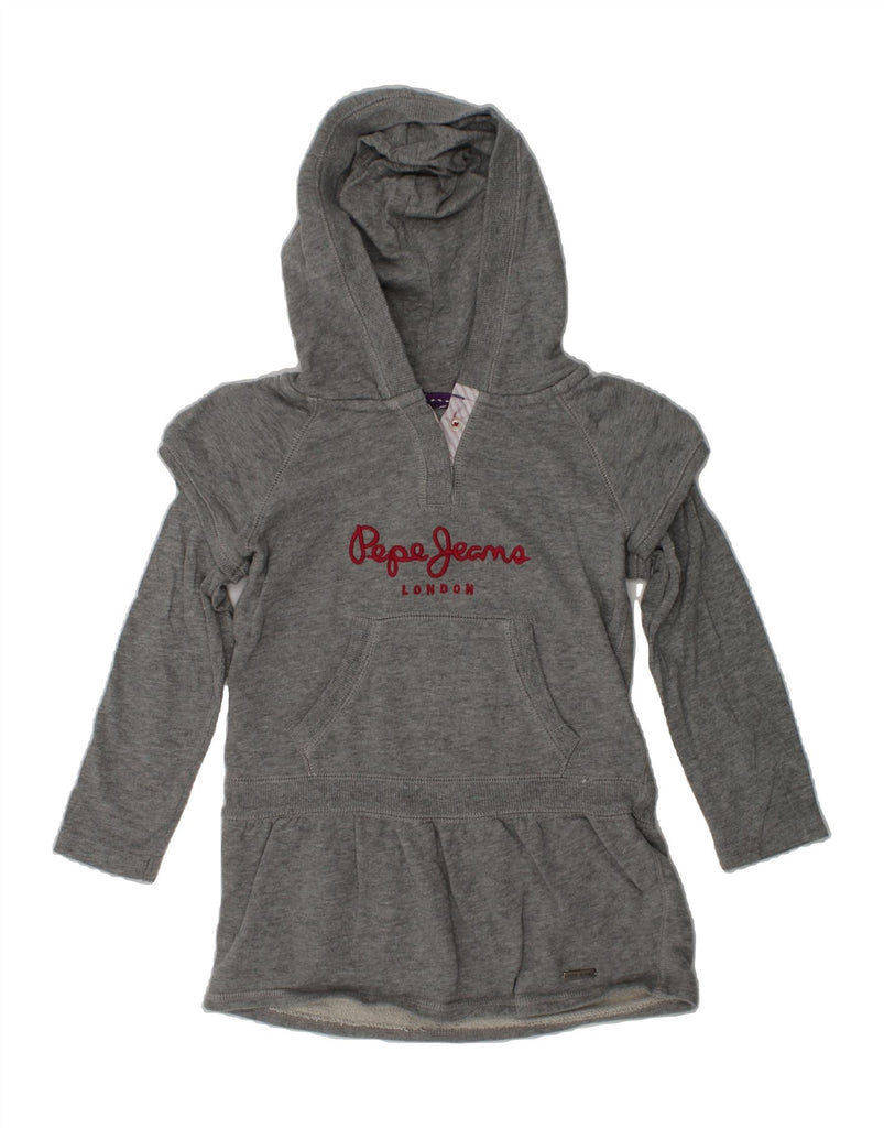 PEPE JEANS Girls Graphic Hoodie Jumper 3-4 Years Grey Cotton | Vintage PEPE Jeans | Thrift | Second-Hand PEPE Jeans | Used Clothing | Messina Hembry 
