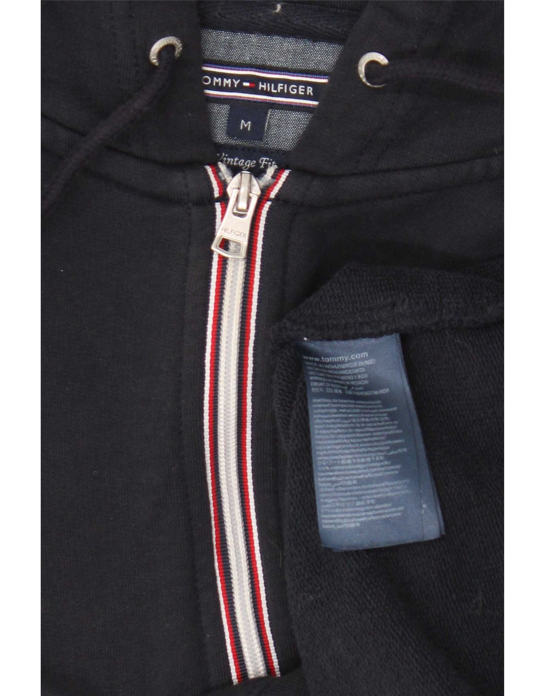 Tommy Hilfiger Mens Zip Hoodie Sweater Medium Navy Blue Cotton