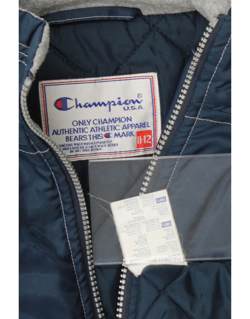 CHAMPION Boys Graphic Hooded Windbreaker Jacket 11-12 Years Navy Blue Vintage Champion and Second-Hand Champion from Messina Hembry 