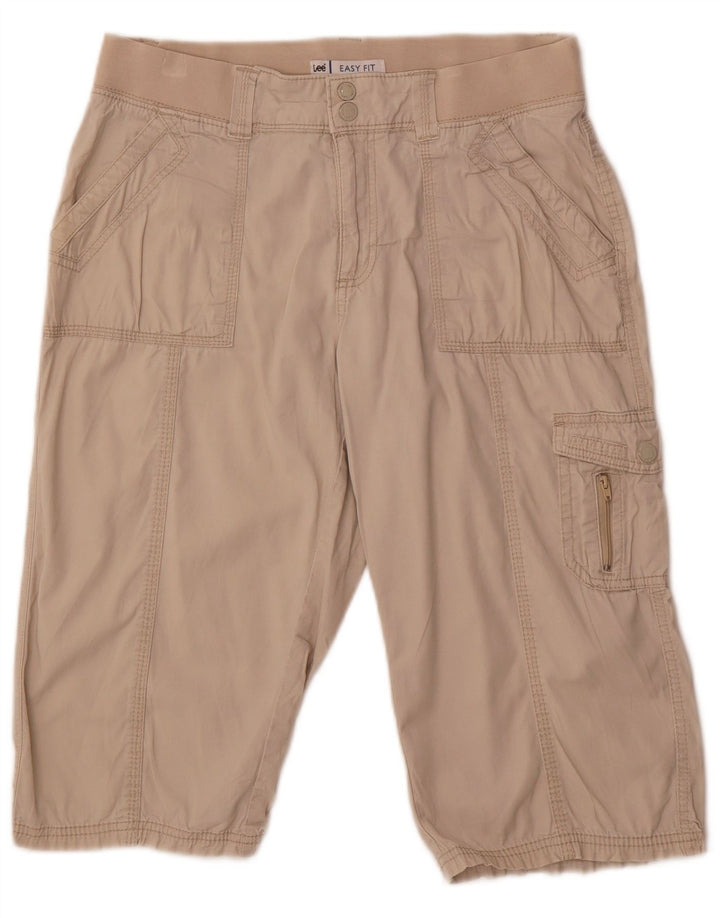 LEE Womens Easy Fit Bermuda Cargo Shorts US 10 Large W30 Beige Cotton