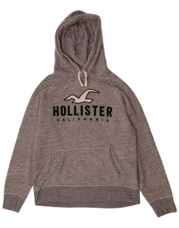 Hollister Mens Graphic Hoodie Jumper Medium Grey Flecked Cotton