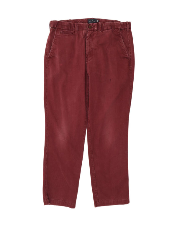 Marks & Spencer Mens Blue Harbour Straight Chino Trousers W36 L31 Burgundy