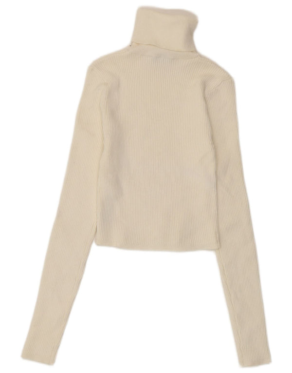 Zara Womens Crop Roll Neck Jumper Sweater UK 12 Medium White Viscose