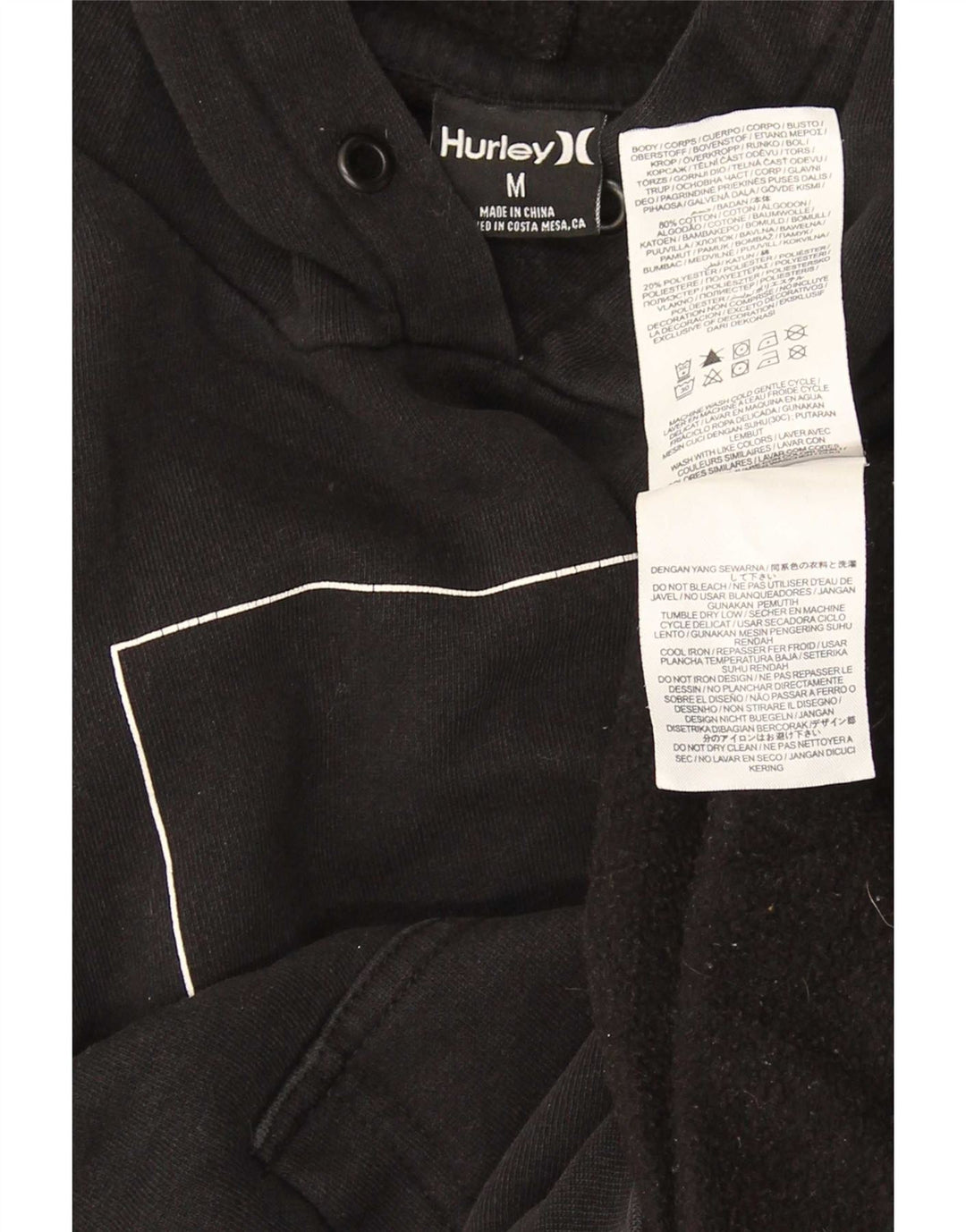 Hurley Mens Graphic Hoodie Jumper Medium Black Cotton