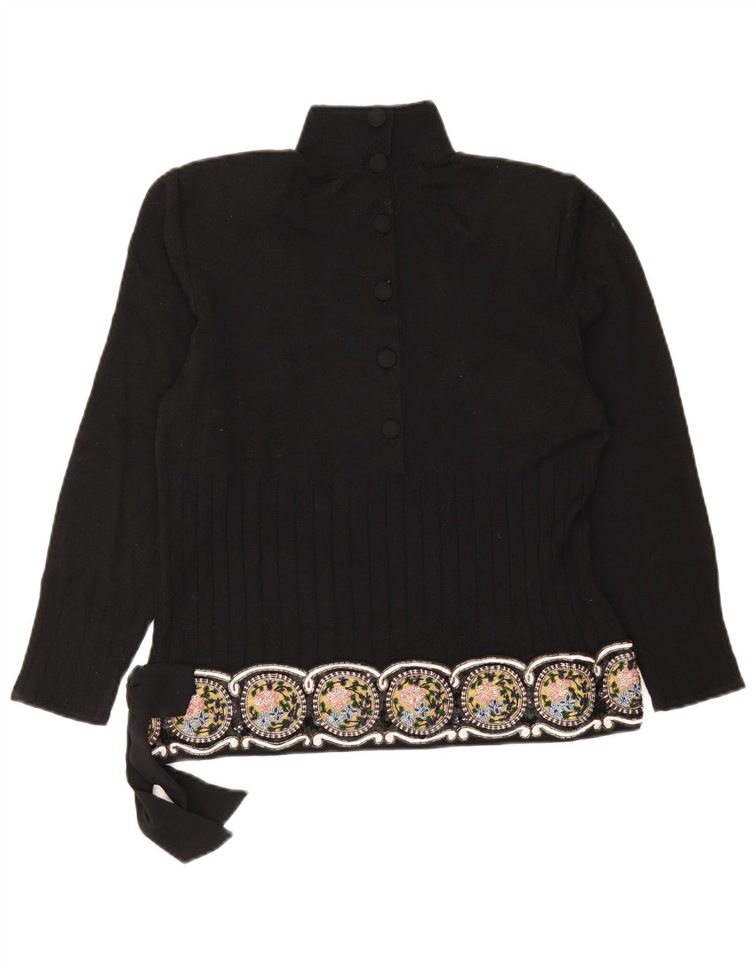 Giorgio Grati Womens Button Neck Jumper Sweater UK 12 Medium Black Floral