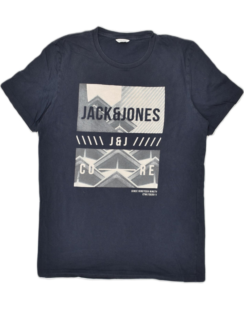 JACK & JONES Mens Core Graphic T-Shirt Top Medium Navy Blue Cotton | Vintage Jack & Jones | Thrift | Second-Hand Jack & Jones | Used Clothing | Messina Hembry 