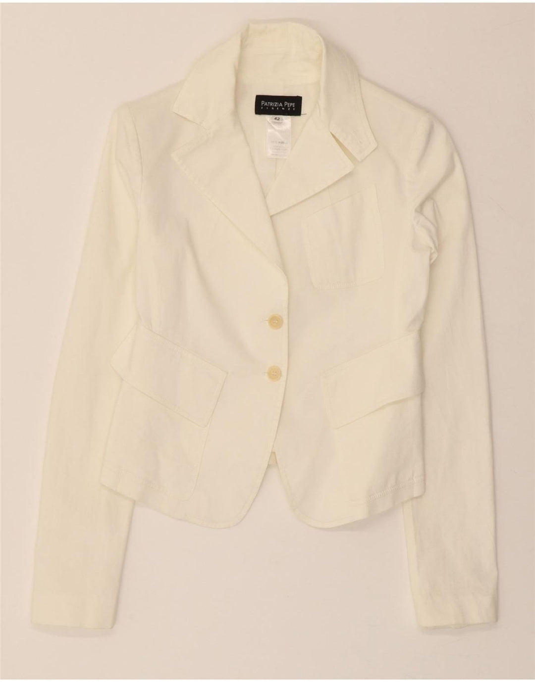 PATRIZIA PEPE Womens 2 Button Blazer Jacket IT 42 Medium White Cotton Vintage Patrizia Pepe and Second-Hand Patrizia Pepe from Messina Hembry 