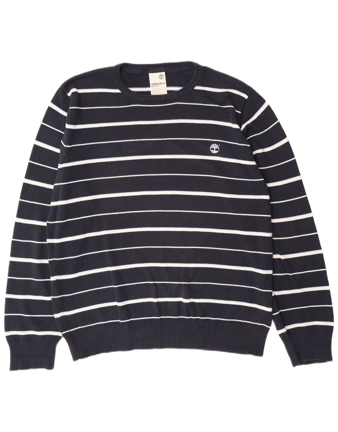 TIMBERLAND Mens Crew Neck Jumper Sweater XL Navy Blue Striped Cotton