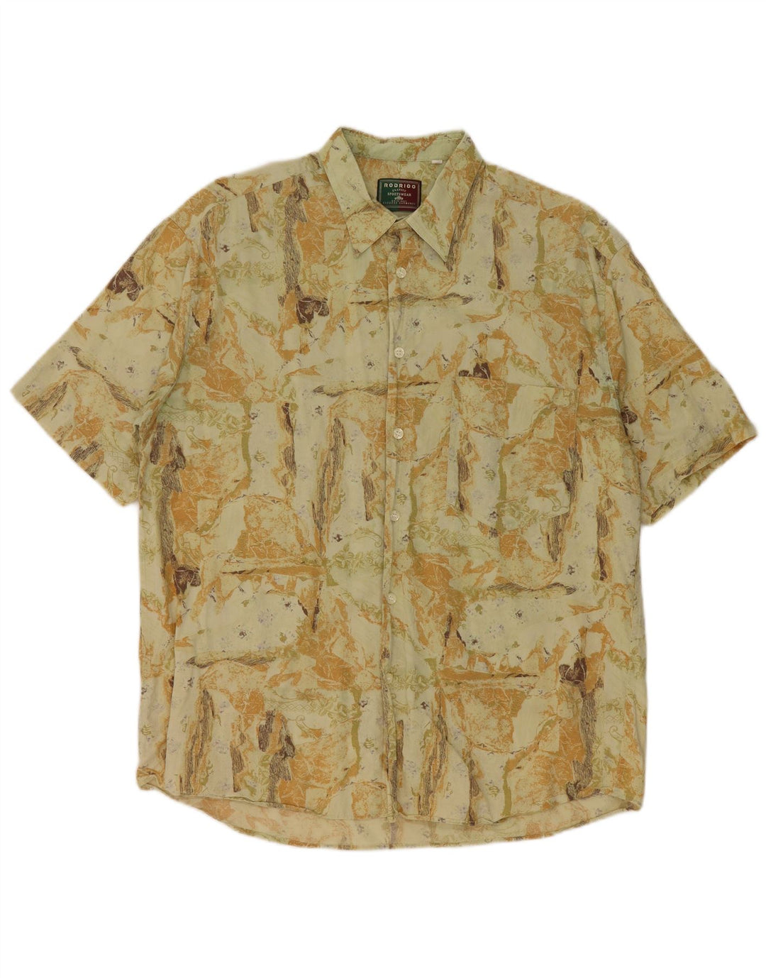 Rodrigo Mens Abstract Pattern Short Sleeve Shirt Size 42 Large Green Cotton